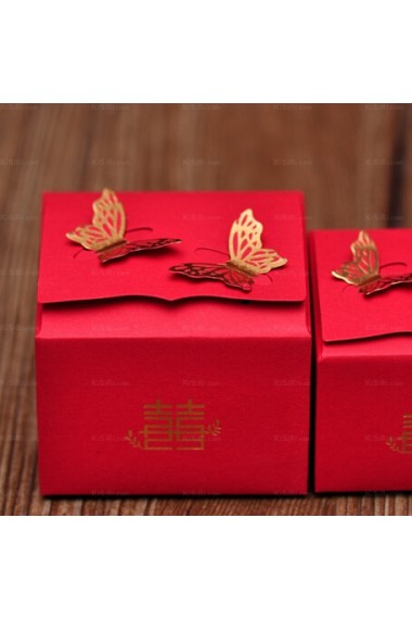 Red Exquisite Butterfly Wedding Favor Boxes (12 Pieces/Set)