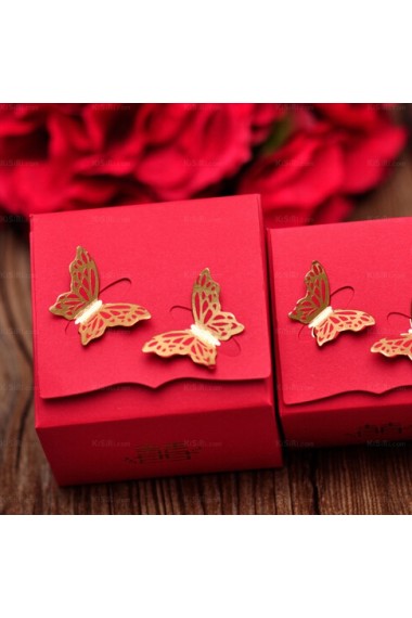 Red Exquisite Butterfly Wedding Favor Boxes (12 Pieces/Set)