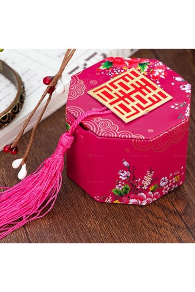 Chinese Style Tassel Pink Color Wedding Favor Boxes (12 Pieces/Set)