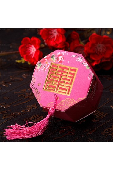 Chinese Style Tassel Pink Color Wedding Favor Boxes (12 Pieces/Set)