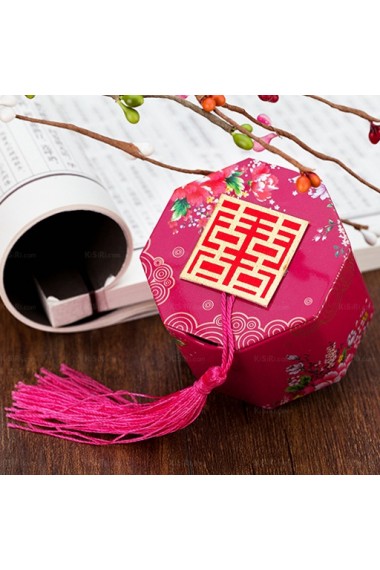 Chinese Style Tassel Pink Color Wedding Favor Boxes (12 Pieces/Set)