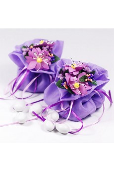 Ribbons Hand-made Flower Purple Color Wedding Favor Bags (12 Pieces/Set)