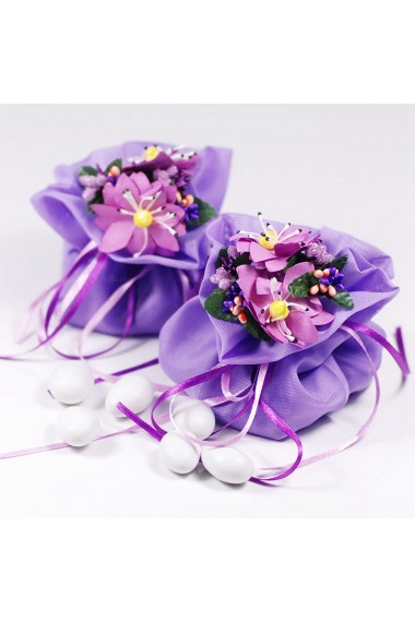 Ribbons Hand-made Flower Purple Color Wedding Favor Bags (12 Pieces/Set)