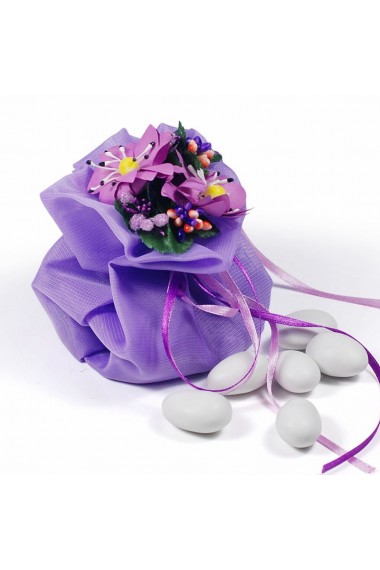 Ribbons Hand-made Flower Purple Color Wedding Favor Bags (12 Pieces/Set)