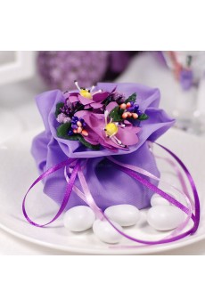 Ribbons Hand-made Flower Purple Color Wedding Favor Bags (12 Pieces/Set)