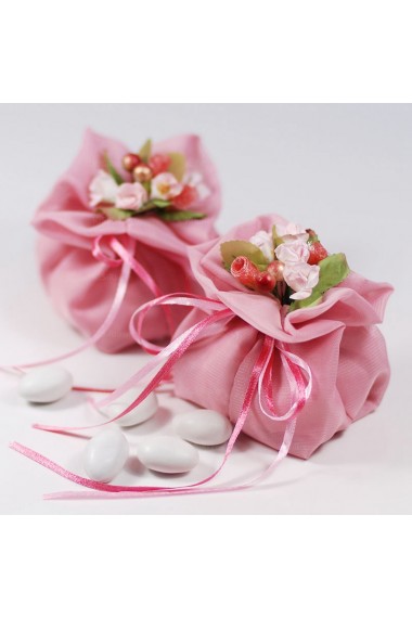 Ribbons Hand-made Flower Pink Color Wedding Favor Bags (12 Pieces/Set)