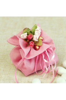 Ribbons Hand-made Flower Pink Color Wedding Favor Bags (12 Pieces/Set)