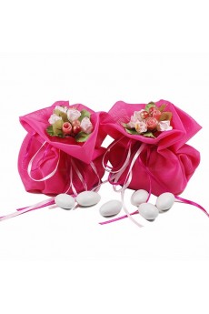 Ribbons Hand-made Flower Red Color Classical Wedding Favor Bags (12 Pieces/Set)