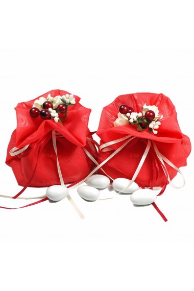 Ribbons Hand-made Flower Red Color Wedding Favor Bags (12 Pieces/Set)