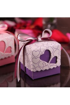 Ribbons Heart-shaped Purple Color Wedding Favor Boxes (12 Pieces/Set)