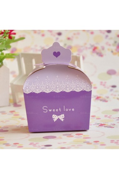 Purple Color Card Paper Wedding Favor Boxes (12 Pieces/Set)