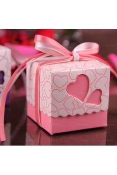 Ribbons Heart-shaped Pink Color Exquisite Wedding Favor Boxes (12 Pieces/Set)