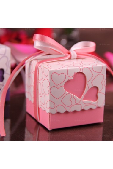 Ribbons Heart-shaped Pink Color Exquisite Wedding Favor Boxes (12 Pieces/Set)