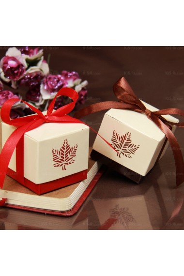 Ribbons Coffee Color Classical Wedding Favor Boxes (12 Pieces/Set)