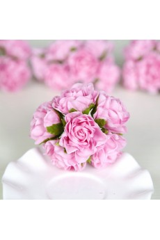 Ribbons Hand-made Flower Pink Color Plastic Wedding Favor Boxes (12 Pieces/Set)