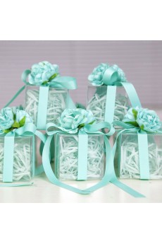 Ribbons Hand-made Flower Blue Color Exquisite Plastic Wedding Favor Boxes (12 Pieces/Set)