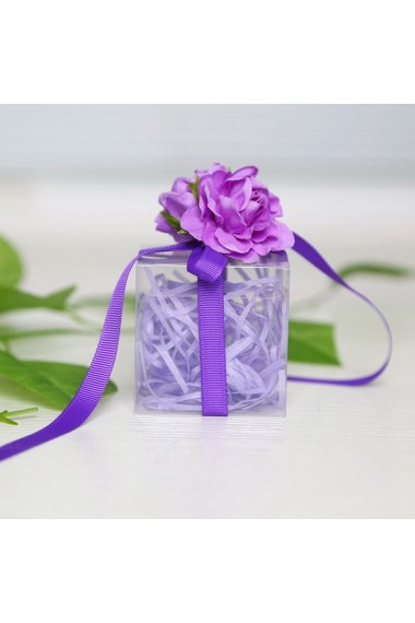 Ribbons Hand-made Purple Color Plastic Wedding Favor Boxes (12 Pieces/Set)