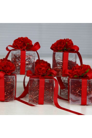 Ribbons Hand-made Red Color Exquisite Plastic Wedding Favor Boxes (12 Pieces/Set)