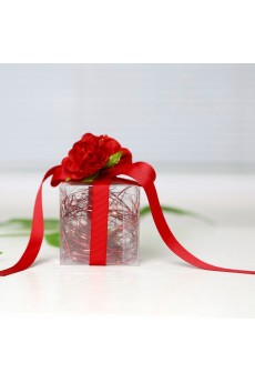 Ribbons Hand-made Red Color Exquisite Plastic Wedding Favor Boxes (12 Pieces/Set)