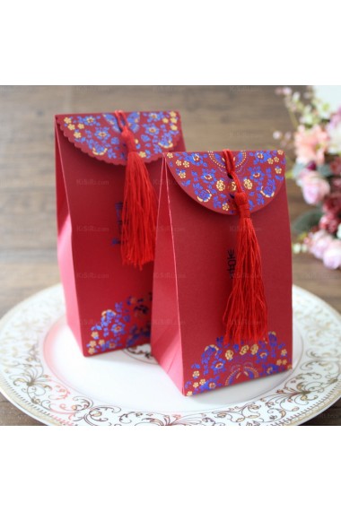 Red Color Chinese Style Tassel Wedding Favor Boxes (12 Pieces/Set)