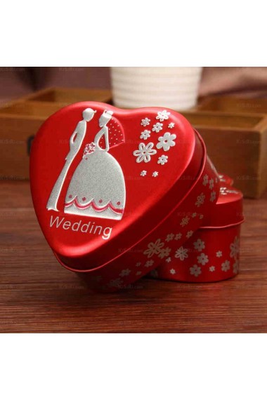 Red Color Heart-shaped Wedding Favor Boxes (12 Pieces/Set)