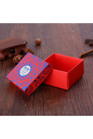 Red Color Square Wedding Favor Boxes (12 Pieces/Set)