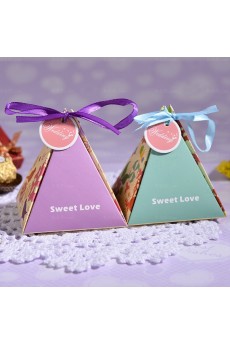 Purple Color Triangle Wedding Favor Boxes (12 Pieces/Set)