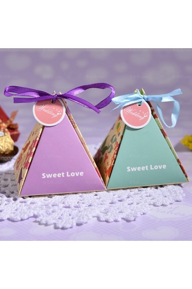 Purple Color Triangle Wedding Favor Boxes (12 Pieces/Set)