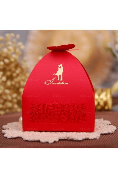 Exquisite Red Color Wedding Favor Boxes (12 Pieces/Set)