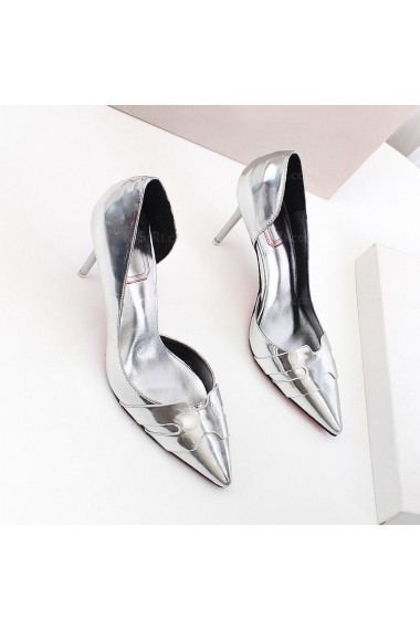 Women's Silver Stiletto Heel Party Shoes (Mid Heel)