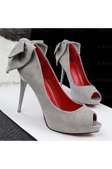 Women's Grey Peep Toe Stiletto Heel Evening Shoes with Bowknot (High Heel)