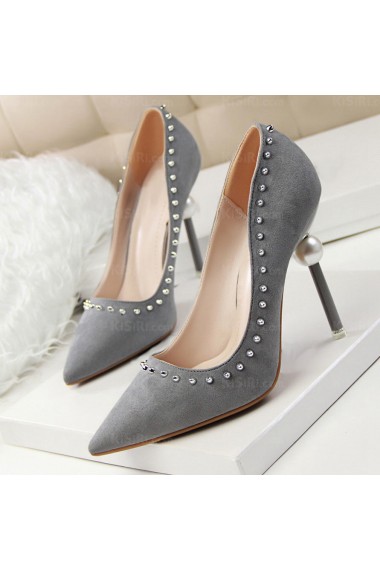 Discount Grey Stiletto Heel Prom Shoes with Rivet (High Heel)