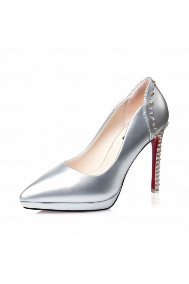 Cheap Silver Pointed Toe Stiletto Heel Prom Shoes with Rhinestone (High Heel)