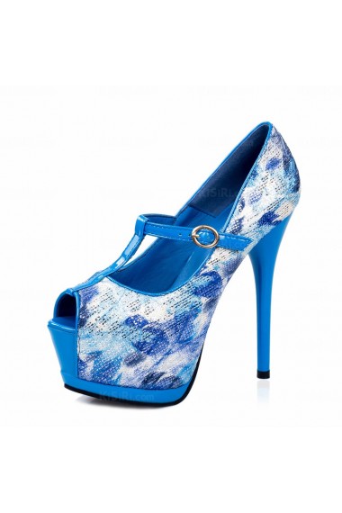 Cheap Blue Peep Toe Stiletto Heel Party Shoes (High Heel)