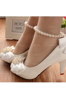 Cheap Wedding Bridal Shoes with Bowknot Pearl Rhinestone