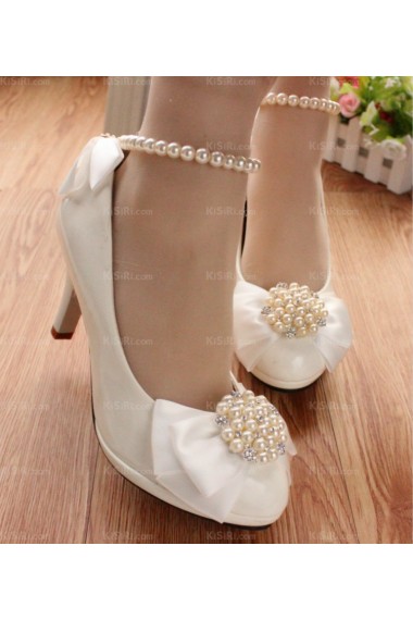 Cheap Wedding Bridal Shoes with Bowknot Pearl Rhinestone