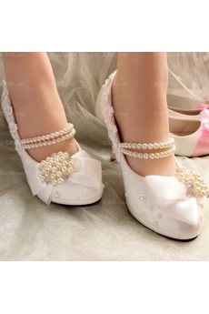 Elegant Wedding Bridal Shoes with Pearl and Rhinestone