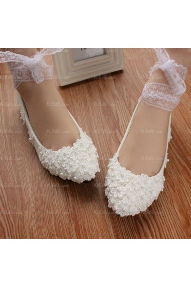 Cheap Comfortable Wedding Bridal Shoes with Pearl and Small Flower