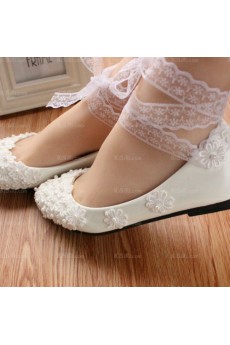 Cheap Comfortable Wedding Bridal Shoes with Pearl and Small Flower