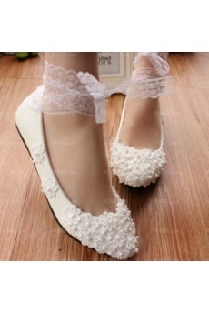 Cheap Comfortable Wedding Bridal Shoes with Pearl and Small Flower