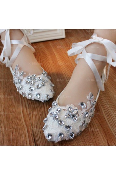 Elegant Wedding Bridal Shoes with Rhinestone Ribbons