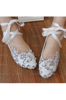 Elegant Wedding Bridal Shoes with Rhinestone Ribbons