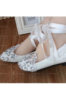 Elegant Wedding Bridal Shoes with Rhinestone Ribbons