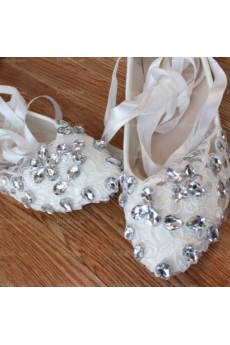 Elegant Wedding Bridal Shoes with Rhinestone Ribbons