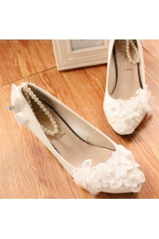 Elegant Lace Bridal Wedding Shoes with Flower and Pearl