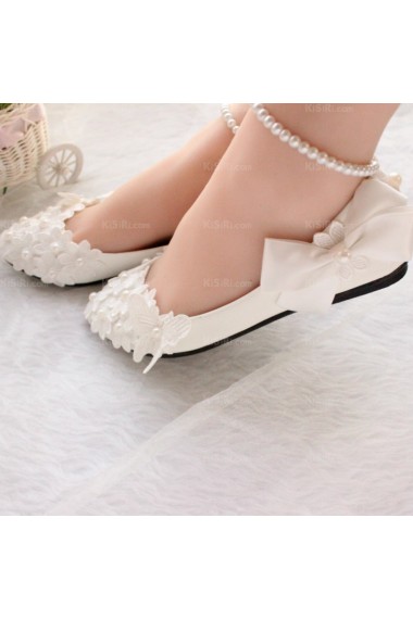 Elegant Lace Bridal Wedding Shoes Bowknot and Pearl