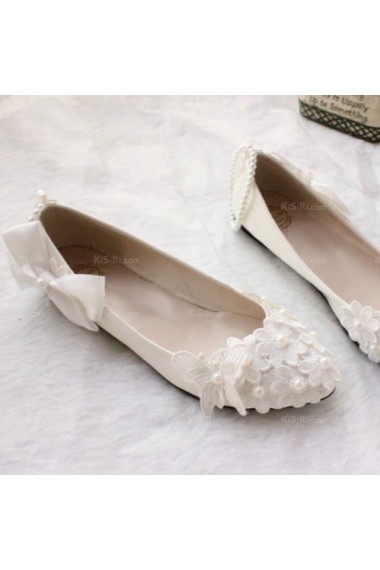 Elegant Lace Bridal Wedding Shoes Bowknot and Pearl