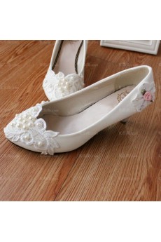 Fashionable Lace Bridal Wedding Shoes with Flower and Pearl