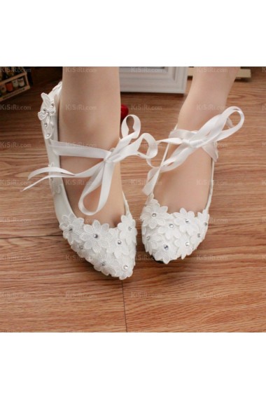 Cheap Comfortable Wedding Bridal Shoes with Rhinestone Ribbons