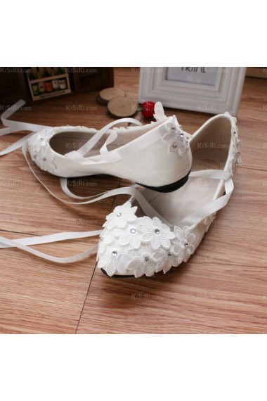 Cheap Comfortable Wedding Bridal Shoes with Rhinestone Ribbons